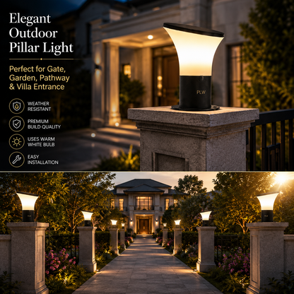 PLW Modern Outdoor Gate Lamp ,Model Oppo B22 Aluminum Base– Premium Pillar Light |  Pack of 2 (Bulb Not Included)