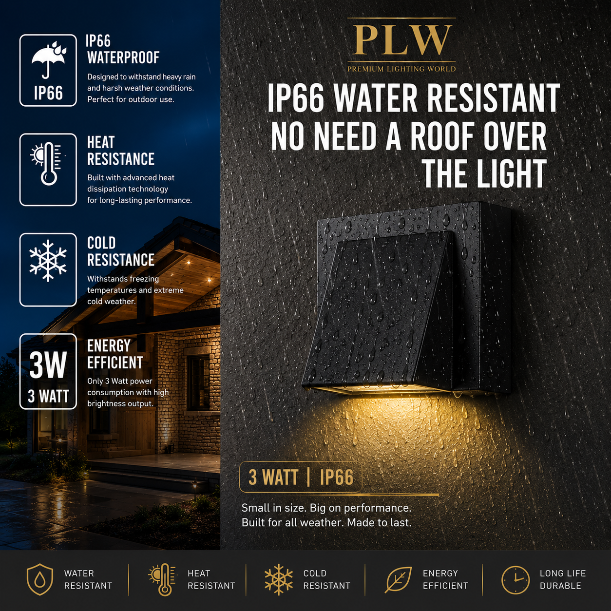 PLW 1 Way K 3W LED Wall Light | 6W IP66 Waterproof Outdoor Wall Lamp | Warm White | Premium Aluminium Body | 1 Year Warranty- 1 pcs