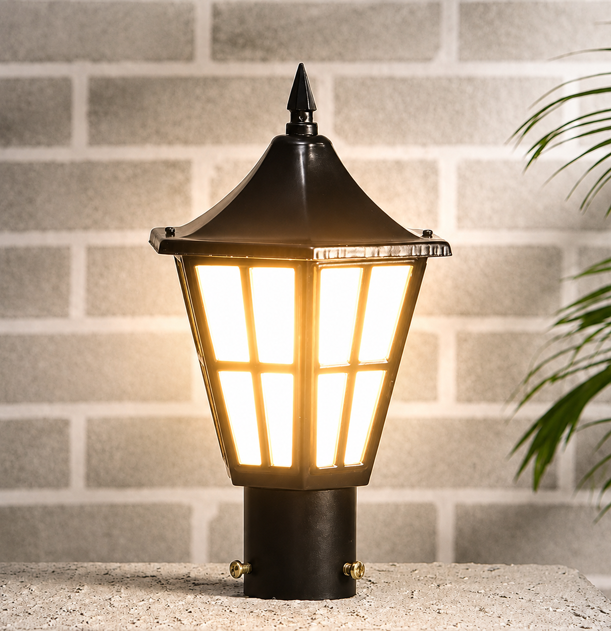 PLW Premium Outdoor Gate Post Light model- Harrican mini | E22 Holder | IP65 Weather Resistant Pillar Lamp | Decorative Garden & Gate Light | Bulb Extra Required (Not Included) | Pack of 2 | Black
