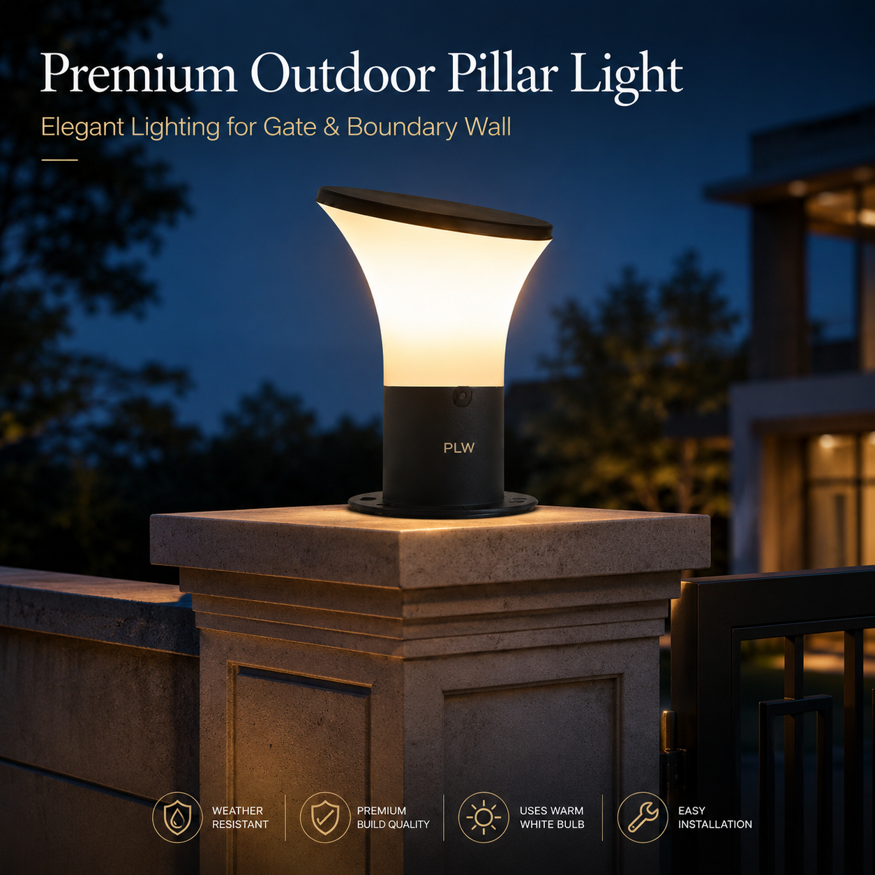 PLW Modern Outdoor Gate Lamp ,Model Oppo B22 Aluminum Base– Premium Pillar Light |  Pack of 2 (Bulb Not Included)