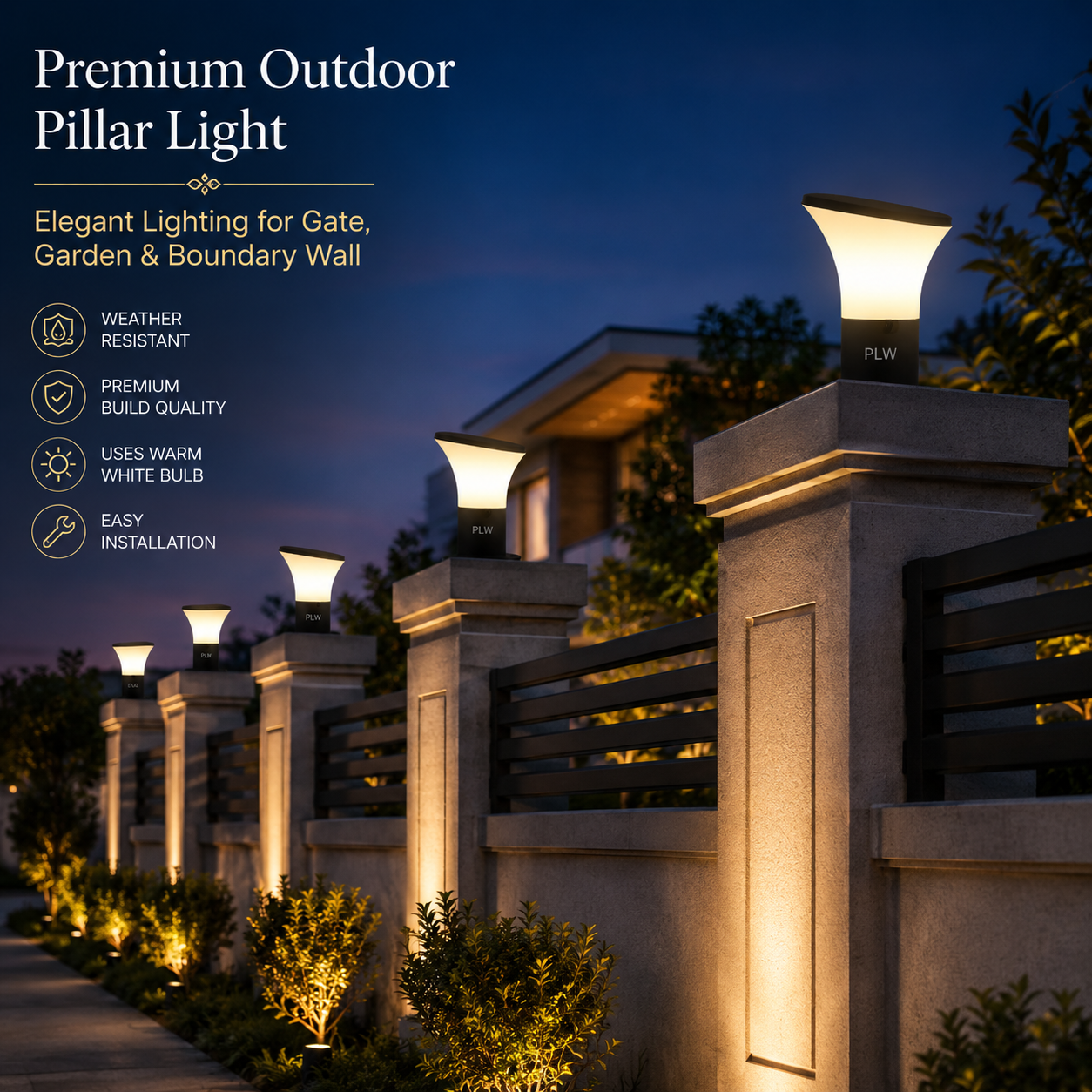 PLW Modern Outdoor Gate Lamp ,Model Oppo B22 Aluminum Base– Premium Pillar Light |  Pack of 2 (Bulb Not Included)