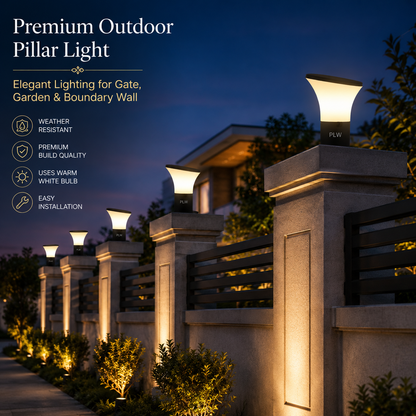 PLW Modern Outdoor Gate Lamp ,Model Oppo B22 Aluminum Base– Premium Pillar Light |  Pack of 2 (Bulb Not Included)