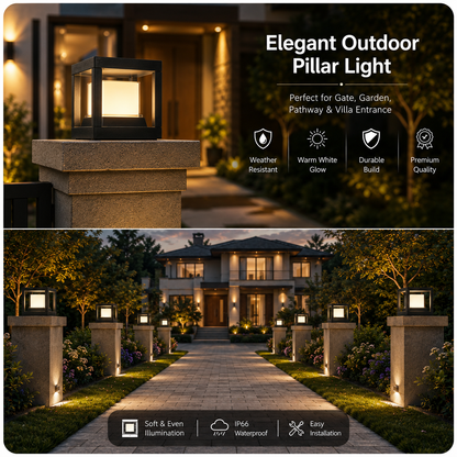 PLW  LED Outdoor LED Gate Pillar Light  | Modern Waterproof Garden Lamp | Warm White Decorative Boundary Wall & Entrance Lighting LED Color Warm White(4k) Model Tomaz cube sm -(Pack of 2)