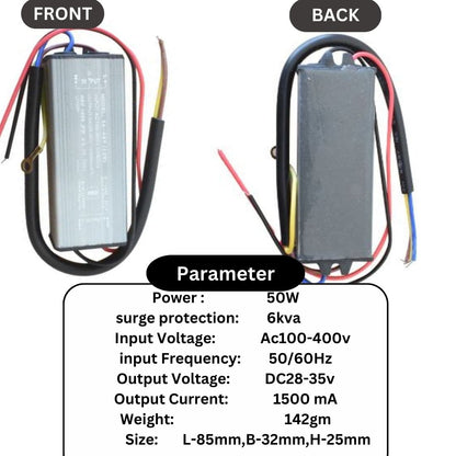 Perfect Lights 50w 1500mA, LED Driver Power Supply IP65 for Street Light & Flood Light , LED Driver with 6KVA surge protection- pack of 1.