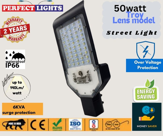 Power Plus's 50 Watt LED Street Light Lens Model Waterproof  Technology, Street Lights Outdoor, Street Lamp, LED Street Road Lights With 6kva Surge Protection - Color : Cool White,Pack-1pc